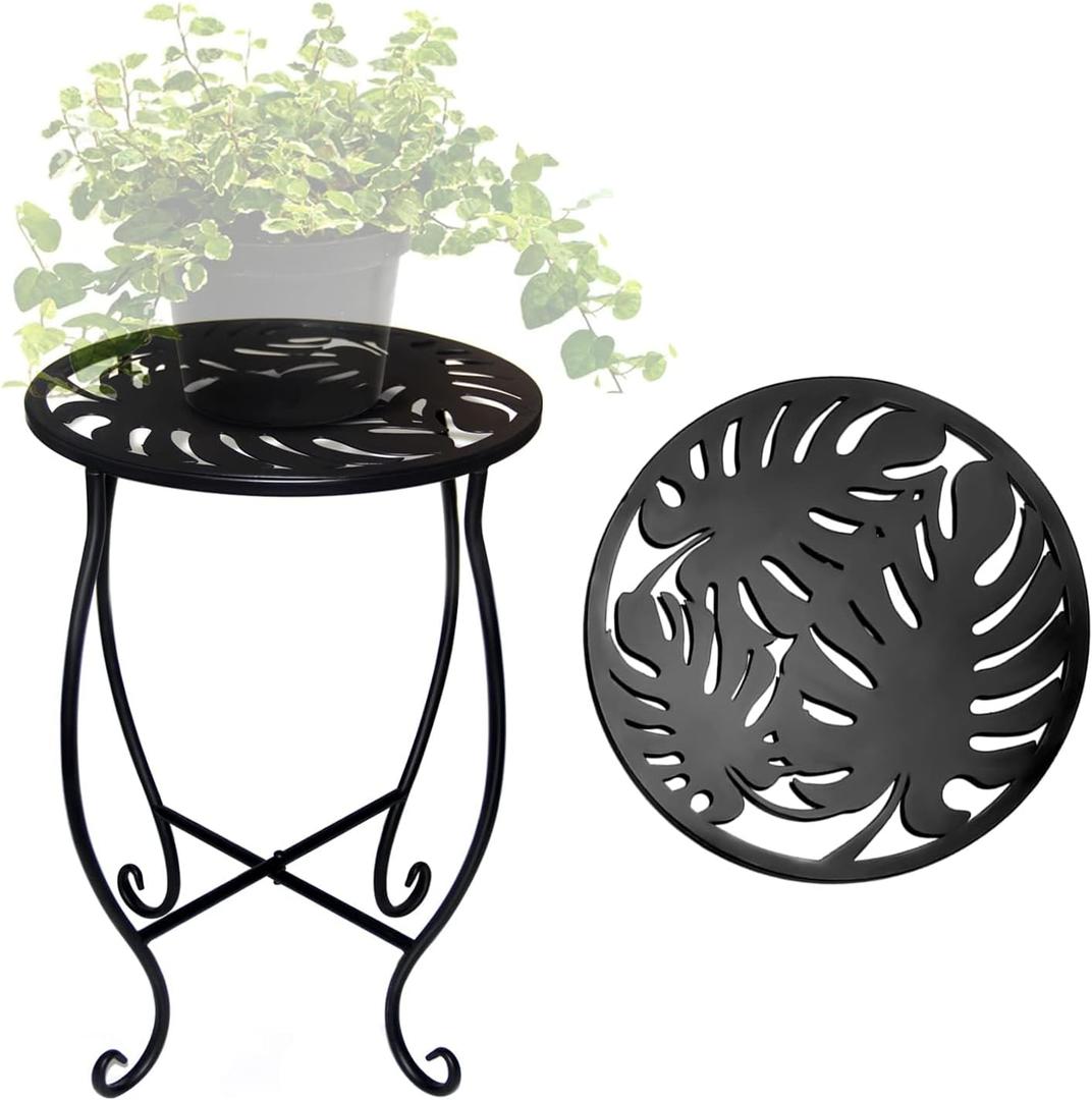 15" Tall Metal Plant Stand, 8" Wide Round Plant Stand for Flower Pot Rustproof Iron Plant Holder for Indoor Outdoor Use, Easy Assemble Flower Stand for Home Garden Display Greenery (Round 1pcs)