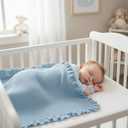 Cotton Baby Blanket with Ruffle Edge Soft Breathable Newborn Blanket for Boys & Girls, Lightweight Knit Throw for Crib, Blue 28x36