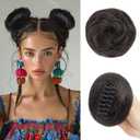 Space Buns Hair Piece 2PC Fake Hair Buns Hair Piece for Women Natural Small Claw Clip on Bun Extensions for Women Hairpieces for Wedding Cosplay Daily Party (Darkest Brown Tend to Black