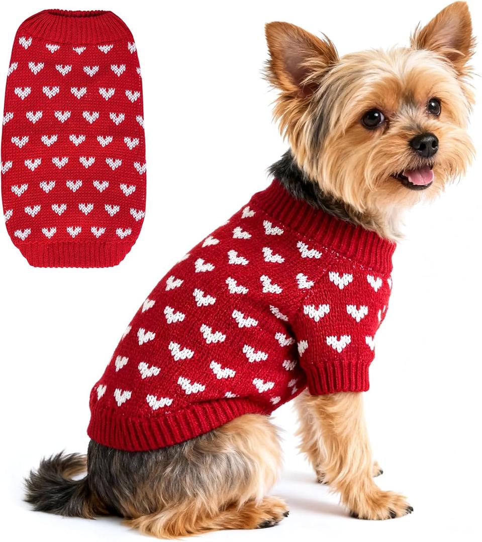 Dog Sweater Girl Dog Clothes Heart Dog Sweaters for Small Dogs Knitted Puppy Clothes Small Dog Sweater Female Soft Cat Sweater Comfy Pet Outfit Red Puppy Sweater Chihuahua Dachshund,L