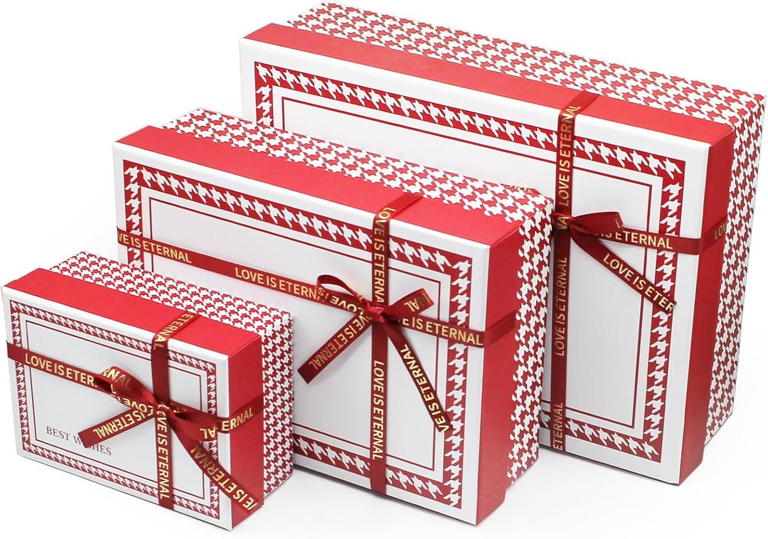 Giftilious Gift Boxes With Lids, 3 Sizes Red Gift Wrap Boxes Gift Boxes, Elegant Boxes For Gifts, Empty Gift Box for Present Wrapping