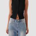 Womens Going Out Tops Summer Spring Ribbed Tank Sexy Crop Cute Y2K Button Down T Shirts Fashion Clothes 2025 (Medium, Black)