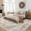 Area Rug 9x12 Washable Vintage - Soft Traditional Rugs for Living Room Large Non Slip Backing with Low Pile Farmhouse Oriental Retro Carpet for Bedroom Dining Room or Home Office - Tea Brown