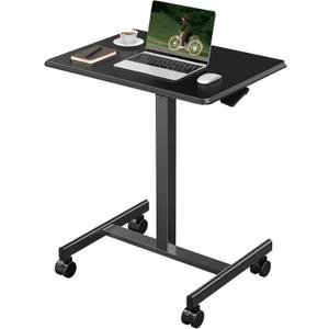 OLIXIS Mobile Standing Desk with Wheels Small Rolling Laptop Desks Portable Pneumatic Adjustable Height Sit Stand Table Computer Workstation for Home Office Black