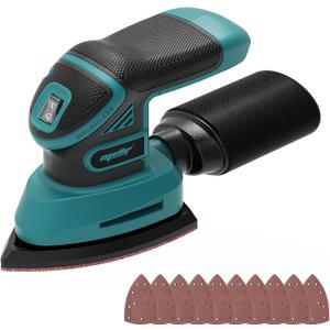 1.9Amp Cordless Detail Sander Compatible with Makita 18v Battery, Dust Collector, Brushless 12,000 OPM Speed, Compact Soft Palm Grip, 10pcs Sanding Pads, 2.0Ah Charger & Battery Kit (Blue)