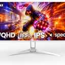 CRUA 34'' White Gaming Monitor, 165HZ/144HZ, WQHD(3440x1440P) IPS UltraWide Screen Computer Monitors with Built-in Speakers, Supports FreeSync, 120% sRGB, HDMI 2.0 & DP 1.4, Wall Mountable Installs