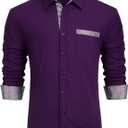 Enlision Dress Shirt for Men Button Down Long Sleeve Shirt Business Casual Inner Contrast Collar Wedding Shirts Regular Fit