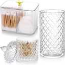 FoldTier 3 Pcs Cotton Ball Holder Dispenser Bathroom Set Cotton Ball Holder Swabs/ball Storage Box 3 Grids Partition Cosmetics Storage Dispenser for Vanity Tray Candy Container Jar For Home(White)