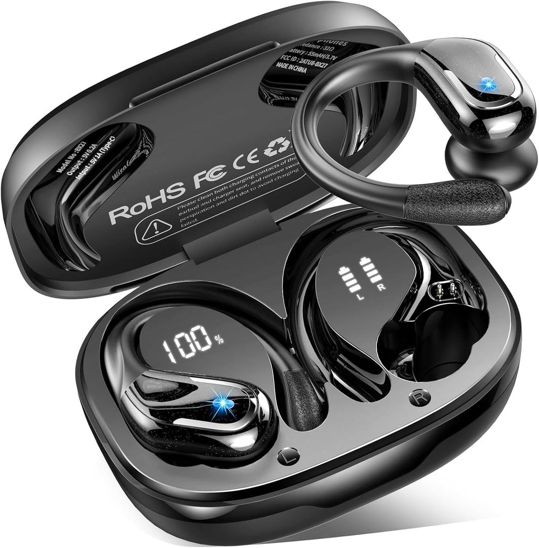 Wireless Earbuds, Sport Bluetooth 5.4 Headphones 2026 New Bluetooth Earbuds with 75Hrs Stereo, 4 ENC Mic, Noise Canceling Over-Ear Buds with Earhooks, IP7 Waterproof Earphones for Workout/Running/Gym
