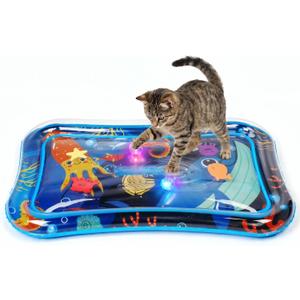 Thickened Cat Sensory Water Play Mat, Interactive Aqua Cats Water Mat with Floating Fish and 2 Balls for Cats & Dogs, Indoor Pet Water Bed Play Mat