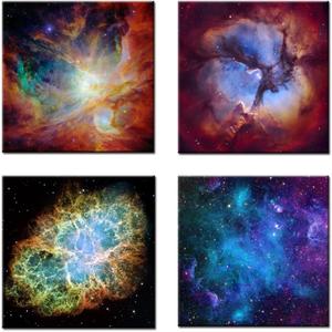 KREATIVE ARTS - Canvas Prints Wall Art Cosmic Cloud Orion Nebula and Crab Nebula Modern Wall Decor Stretched Gallery Canvas Wrap Giclee Print Ready to Hang (16''x16''x4pcs/set, Multi)
