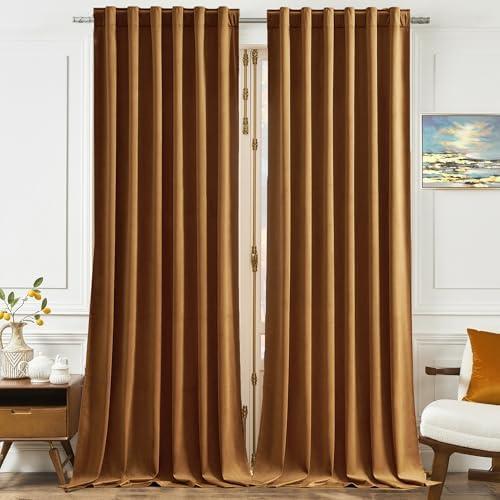 Timeper Gold Brown Velvet Curtains 84 inches 2 Panels, Light Blocking Curtains for Bedroom Living Room Thermal Insulated Luxury Super Soft Window Drapes,Back Tab & Rod Pocket,W52 x L84 inches