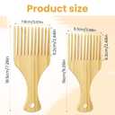 2-Piece Bamboo Afro Hair Pick Comb Set, Bamboo Comb Set for Afro Hair 9 Teeth Wooden Hairs Picks for Women Men Hairs Styling Tool for Thick Curly & Beard