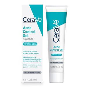 CeraVe Acne Control Gel, 2% Salicylic Acid Treatment With Glycolic Acid + Lactic Acids + Niacniamide, Acne Gel Helps Clear Blemishes Without Over Drying, Free & Oil Free, 1.35 Fl Oz