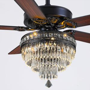 Asyko Crystal Ceiling Fan Fandelier with Lights - Modern Outdoor Fans with Remote ControlNoiseless DC Motor, Retro/Farmhouse Lighting, Dining Room Living Room (62")