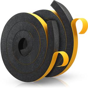 SHENLIU 2 Rolls Foam Weather Stripping with Adhesive, 1.5 Inch x 1.5 Inch High Density Seal Strip Adhesive Closed Cell Weather Strip Total 16 Feet Long for Uneven Gaps Doors Windows