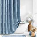 Dynamene Extra Long Shower Curtains 72 x 84 Inches Long Tufted Chenille Striped Fabric Bathroom Shower Curtain, Tall Modern Shabby Chic Waterproof Cloth Shower Curtain Set with Hooks, Moonlight Blue (72"W x 84"L (Pack of 1))
