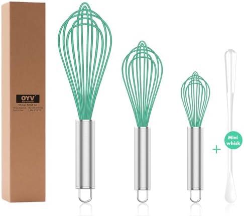 OYV Teal Silicone Whisk, Professional Silicone Whisks For Cooking Non Scratch, Stainless Steel & Silicone Wisk,Plastic Rubber Whisk Tool for Nonstick Cookware Pans, Silicon Wisks Set of 2, Aqua