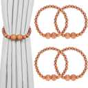 Magnetic Curtain Tiebacks, 4 Pack Curtain Holdbacks for Draperies, Wood Bead Curtain Tiebacks, Curtain Tie Backs for Bedroom Decor, Boho Room Decor, Nursery Decor, Farmhouse Decor, Office Decor (Brown)