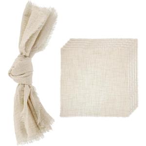 uxcell 6Pcs Handmade Cloth Napkins, 16.5x16.5 Inch Cotton Napkins with Fringe Square Rustic Table Napkin for Wedding Party Dinner Table Decor Bridal Shower, Beige