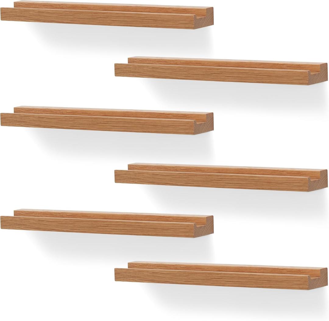 Vinyl Record Wall Mount, 6 Pack - Vinyl Record Shelves Album Display Holder for LP, CD, Book Art Storage - Vintage Home Decor (Wood Color)