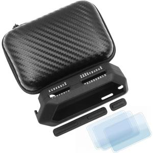 5 in 1 Protective Accessories Soft Silicone Case & EVA Carrying Case & 3 Pack of Screen Protector & SD Card Dust Plug & GPIO Dust Plug for Flipper Zero - Black Set