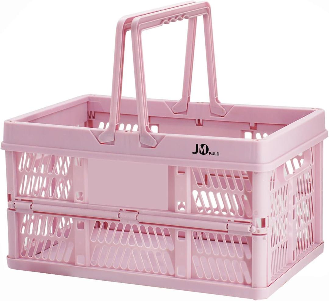20 L Collapsible Shopping Basket, plastic basket, Basket with Handle, M (Pink)