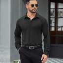 COOFANDY Mens Stretch Dress Shirts Muscle Fit Wrinkle Free Long Sleeve Button Down Shirt Business Casual Shirts (Black, S)