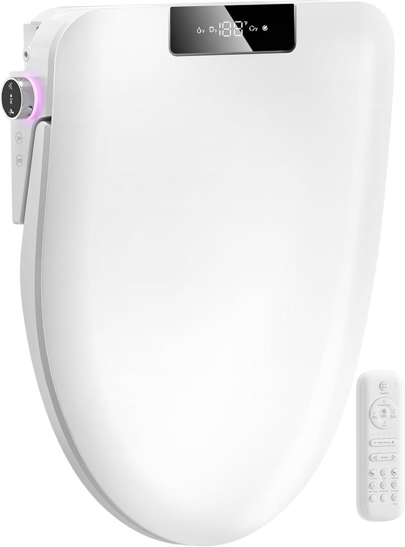 Bidet Toilet Seat with Instant Warm Water Wash, Electric Heated Toilet Seat with Soft Closed Lid,Multiple Cleaning Modes,Warm Air Dryer,SSoft Closed Lid, SSaved User Settings,Easy Installation (White)