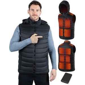 Heated Vest for Men with Rechargeable Pack Included, Waterproof Electric Warming Mens Heated Vests with Hood (XX-Large, Black)
