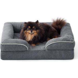 Made4Pets Orthopedic Dog Bed for Small Dogs, Supportive Foam Small Pet Bed Sofa with Washable Removable Cover, Waterproof Dog Couch Bed, Non-Slip Bottom and Egg-Crate Foam, Grey (24.0"L x 18.0"W x 6.0"Th)