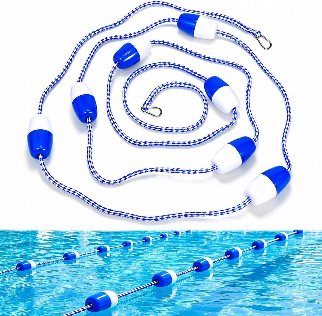 Pool Safety Rope with Floats, 16-22 ft Adjustable Floating Pool Divider Rope with Stainless Steel Hooks, High Visibility Swimming Pool Rope for Indoor & Outdoor Pools, Marking Deep & Shallow Areas