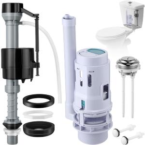 Saillong 1 Pack 3 Inch Universal Toilet Tank Replacement Kit, Include Dual Flush Valve with Push Button, Toilet Fill Valve, Bowl Gasket and Plastic Bolts, Tank Parts Replacement for 2-Piece
