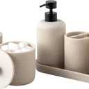 Bathroom Accessories Set, 6 PCS Modern Bathroom Accessory Set with 15.2 OZ Soap Dispenser, Toothbrush Holder, Vanity Tray, Tumbler, 2 PCS Qtip Holders (Beige)