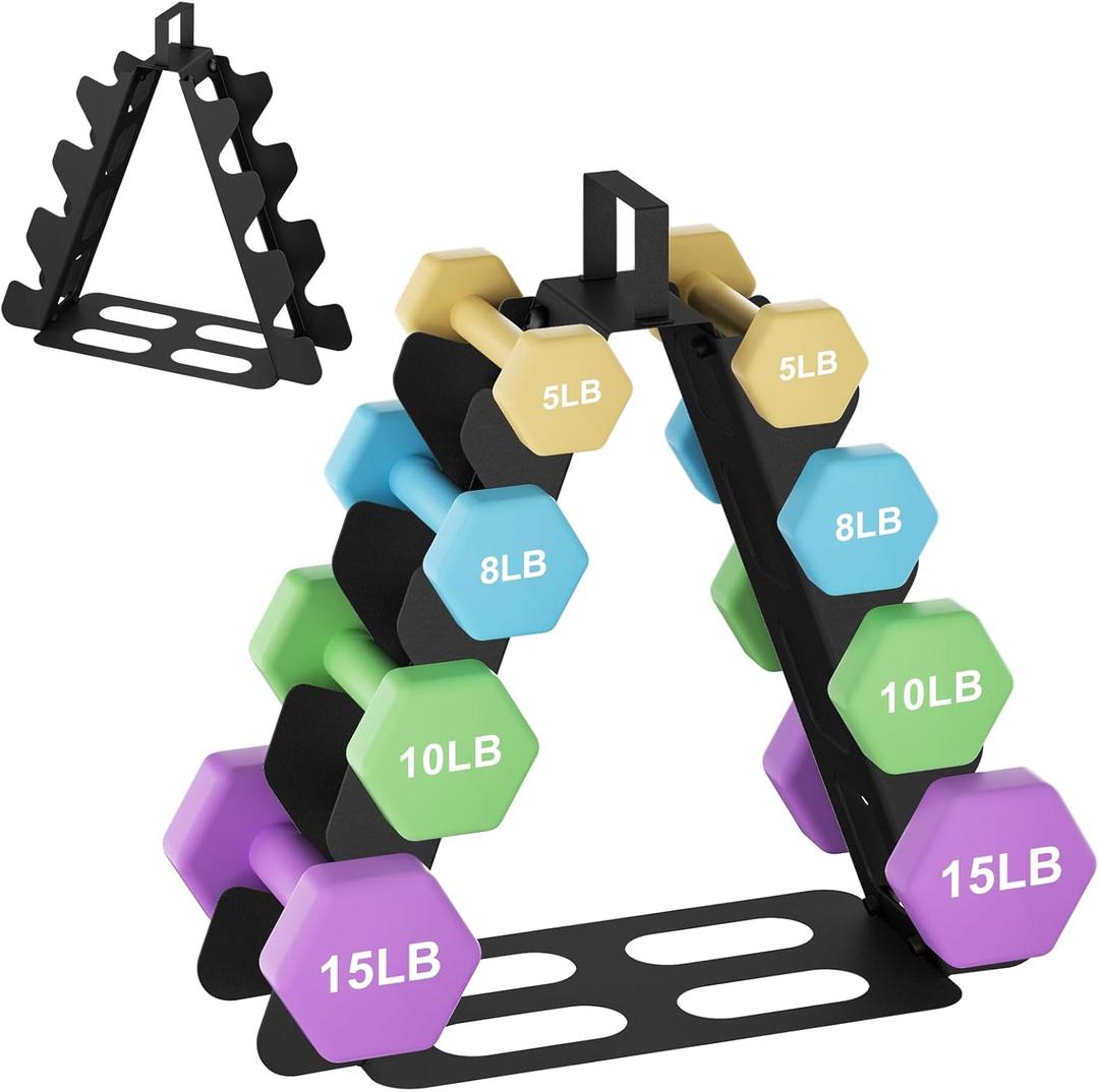 Dumbbell Rack 4 tier(Dumbbells not included), A-Frame Metal Dumbbell Holder with Handle, Multilevel Weight Storage Organizer for Dumbbells, Tree Shape Compact Weight Rack/ Holder(Black)