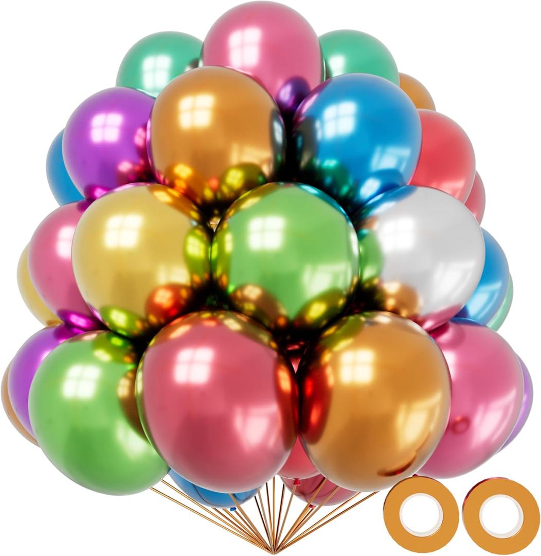 KAWKALSH Metallic Colorful Balloon 12 Inch, 110pcs Latex Party Balloons Helium Bright Color for Birthday Baby Shower Wedding Party Supplies Arch Garland Decoration (B03-metallic Mult)