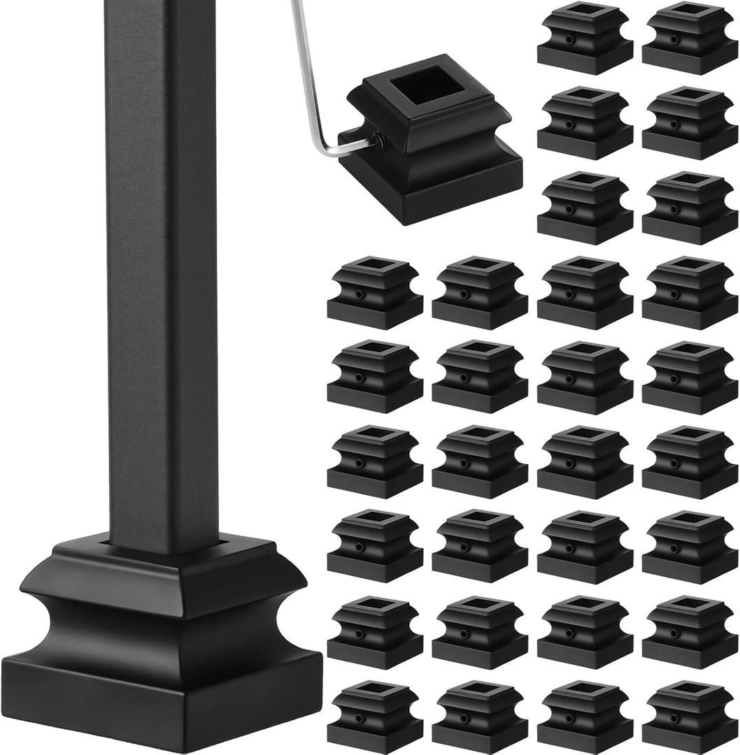 Dunzy 36 Pcs Iron Baluster Shoes Bulk Stair Flat Shoe with Screw Flat Square Baluster Shoe 1/2 Inch Stair for Staircase Scroll Basket Twist Knuckle Staircase Metal, Satin Black