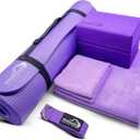 WHITECLOUDZ Yoga kit, 7-Piece Yoga Mat Set for Home Workouts, Thick Yoga Mat, Yoga Blocks, Strap, Yoga Towels & Carrying Bag, Exercise Mat with Yoga Equipment for Women & Men, Enhance Yoga Practice