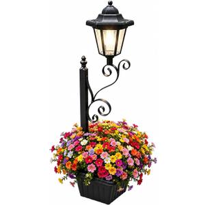 2-in-1 Solar Lamp & Flower Pot, Wall Mount/Freestanding, 3000K Warm White Light, IP65 Waterproof, Outdoor Decor for Yard, Garden, Patio, Porch, Pathway, Fits Real & Fake Flowers