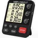 Digital Dual Kitchen Timer, 3 Channels Triple Countdown Timer for Cooking, Magnetic Memory-Preset Large Display Adjustable Volume, Multi Time Management, 3A Battery Included, Black