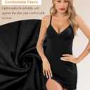 Vlazom Women's Full Slip Under Dress Adjustable Spaghetti Strap Slip Dress V-Neck Lace Knee Length Camisole (Black, M)