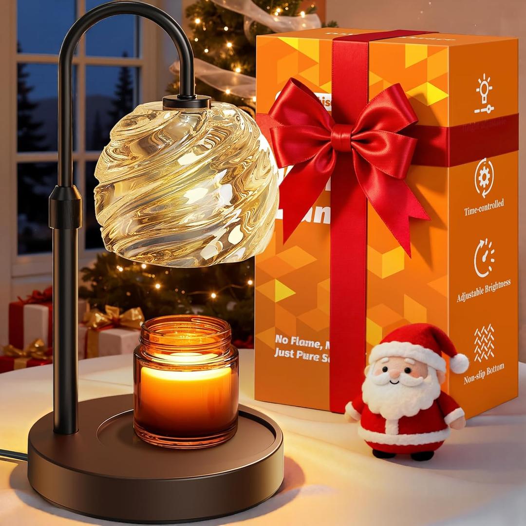 Candle Warmer Lamp with Timer Dimmer, Electric Candle Warmer with Adjustable Height for Home Decor, Christmas Birthday Gifts for Women Men Mom, Wax Melter for All Jar Sizes, 2Bulbs, Black
