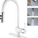 LIWEIKE Utility Sink Faucet, Laundry Sink Faucet with Pull Down Sprayer for 1 or 3 Holes White Sink Faucet Suits for Garage, RV, Outdoor, Lanundry & Ulitity