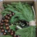 Dingion 6 Pcs Mini Christmas Wreath 8.6 Inch Small Norfolk Wreaths for Kitchen Cabinets Vintage Mini Wreath with Wood Bead Bell Rustic for Xmas Front Door Window Chair Farmhouse Decor