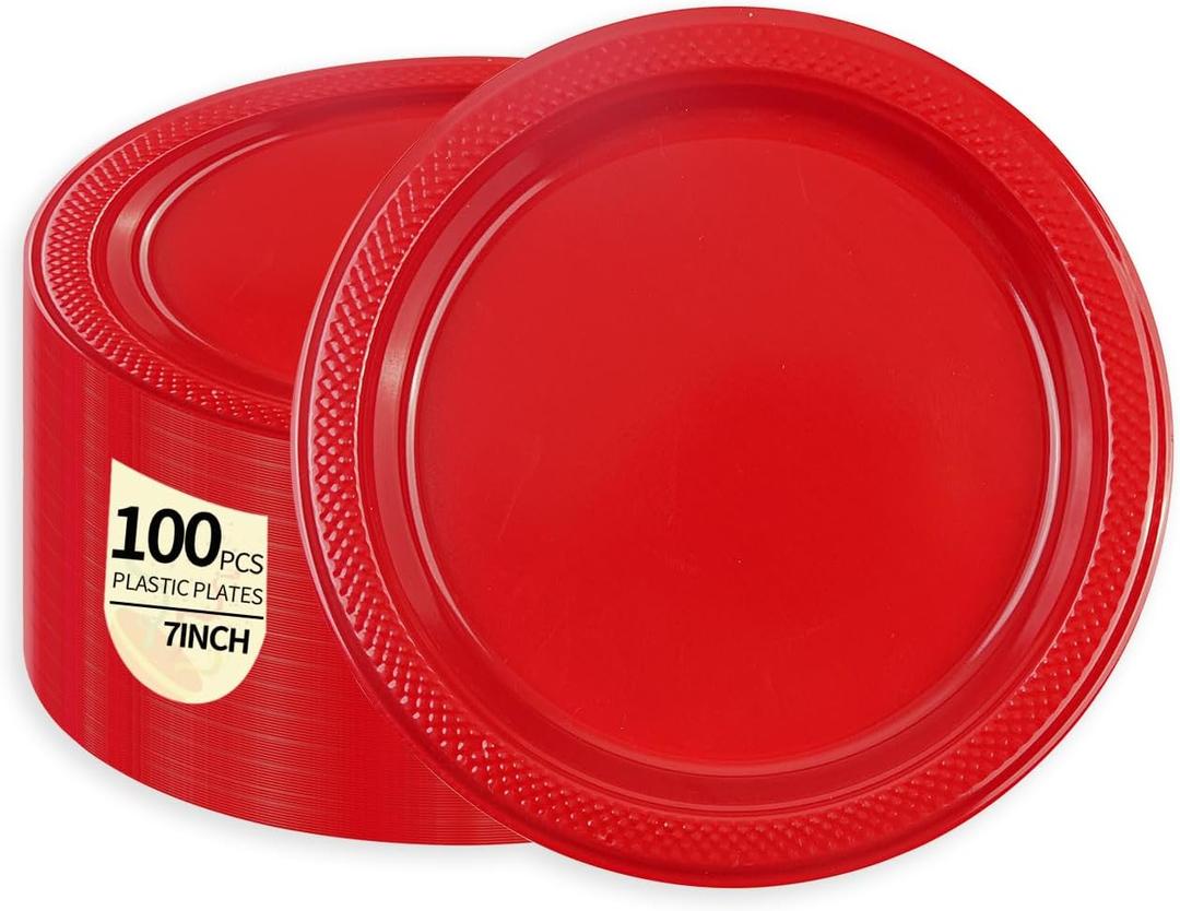 Red Plastic Plates 100 pcs Party Dessert Dinner Plates Disposable Heavy Duty for Party,Wedding, Valentines (7inch) Red Plastic Plates 100 pcs Party Dessert Dinner Plates Disposable Heavy Duty for Party,Wedding, Valentines (7inch)