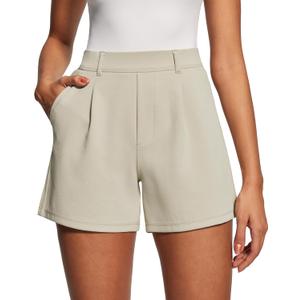 IUGA Womens Dress Shorts for Women High Waisted Trouser Summer Business Womens Dressy Casual Pleated Wide Leg Shorts (White, M)