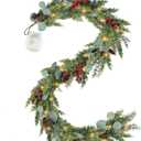 6ft Christmas Garland with Lights Artificial Cedar Cypress Garland with Pine Cones Garland for Home Fireplace Wall Indoor Outdoor Holiday Party Decoration (Style 1)