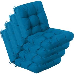 QILLOWAY Outdoor Seat/Back Chair Cushion Tufted Pillow, Spring/Summer Seasonal Replacement Cushions - Pack of 4 (Peacock Blue)