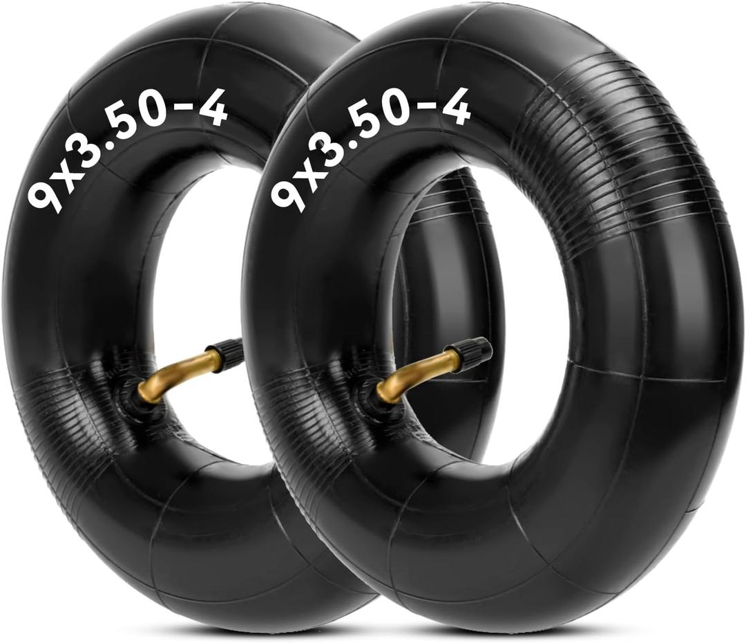HIAORS 9x3.50-4 2.80-4 2.50-4 Inner Tubes with Bent Metal Valve Stem for Hand Trucks Utility Cart Lawn Mowers Wheelbarrows Dollys Razor E300 Scooters Skateboard Go Kart ATV TTR50 Parts 2 Pack