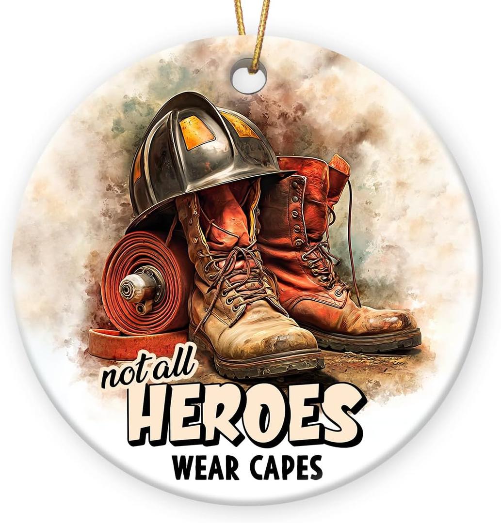 3 x Christmas Firefighter Gifts 2025 - Ceramic Hero Firefighter Christmas Ornament for Tree Decorations, Appreciation Fire Fighter Gifts for Men Husband, Coworkers Friends, Fireman Gift for Men Women